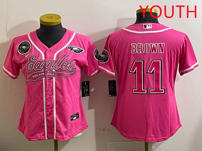 Youth Philadelphia Eagles #11 Brown Pink Jointly Name 2025 Nike Limited NFL Jersey style 9